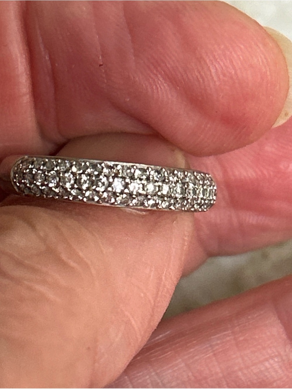 0.98ct 3 Row Pave Diamond Wedding Band 14k White Gold Size 7 Ring Stackable